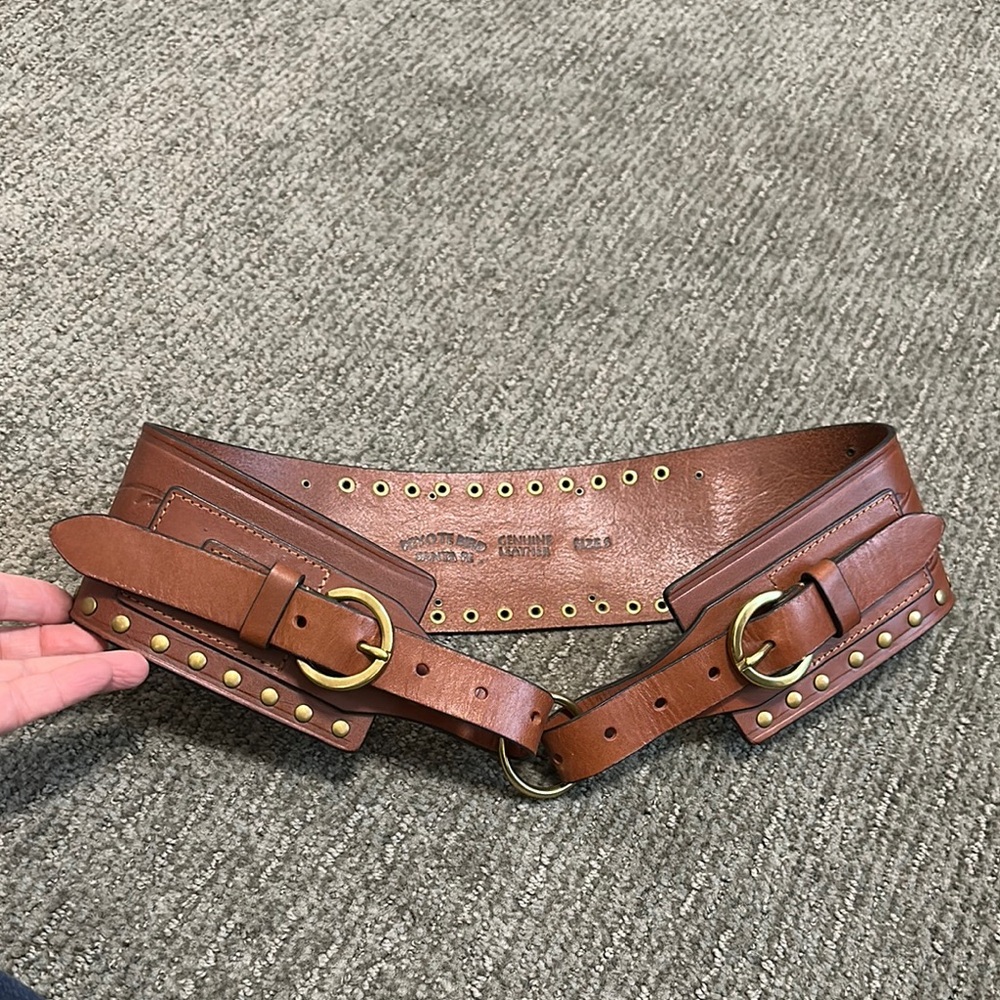 Peyote Bird Double Buckle, Leather Tooled, Beaded Belt -Small